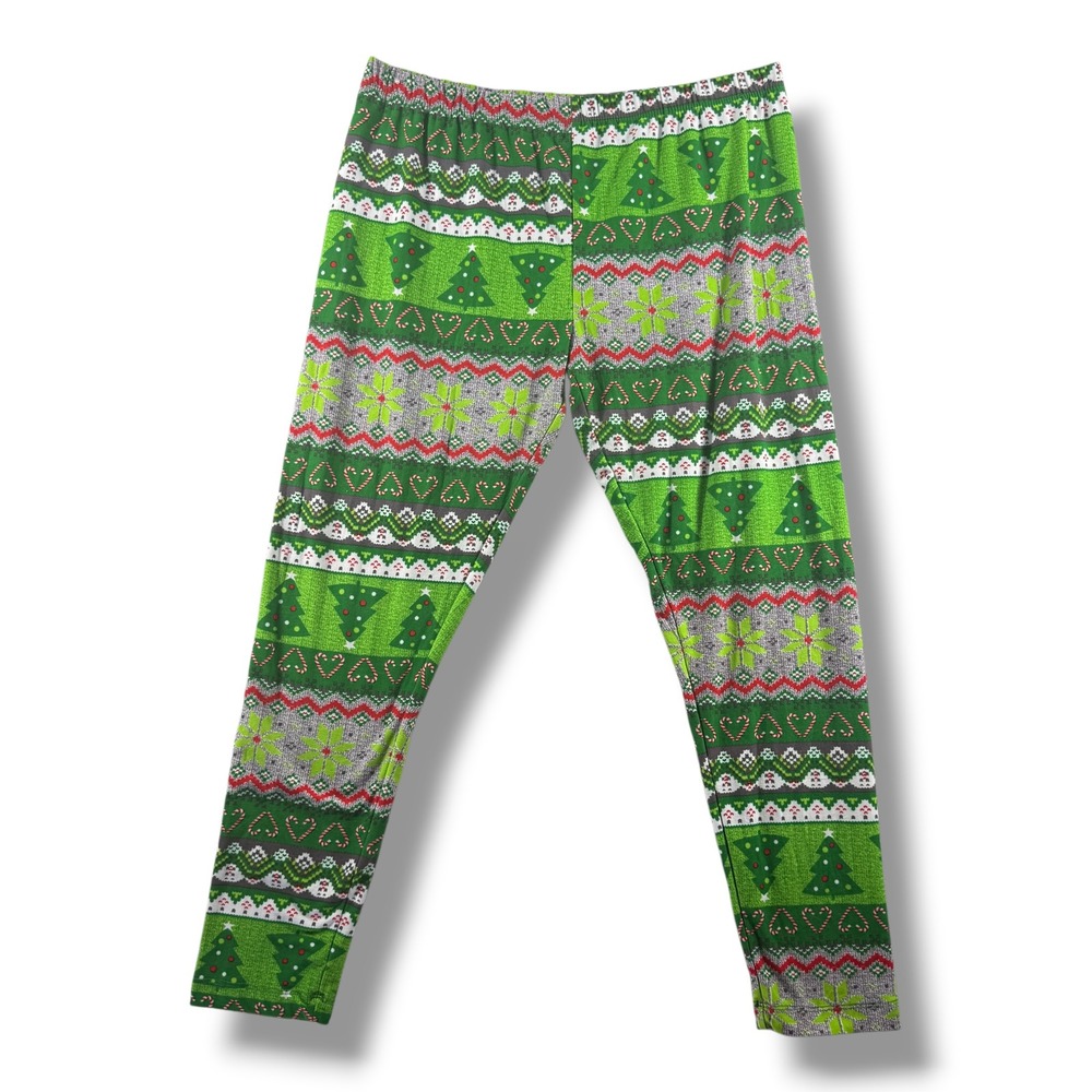 No Boundaries Christmas Fair Isle Leggings Green XL 15-17 Holiday Candy Cane